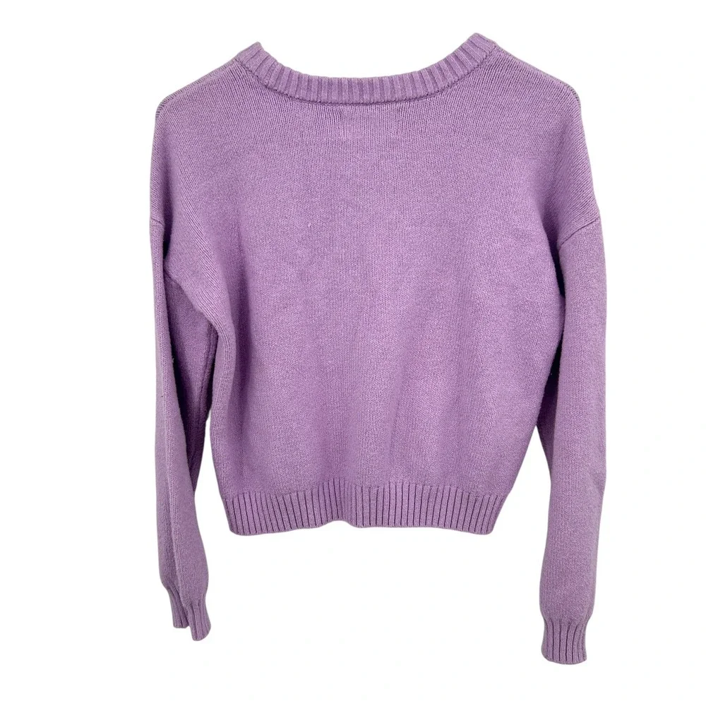 Coquette Bow Cropped Sweater XL Lavender Fuzzy Graphic Soft Girl Indie Cute Twee